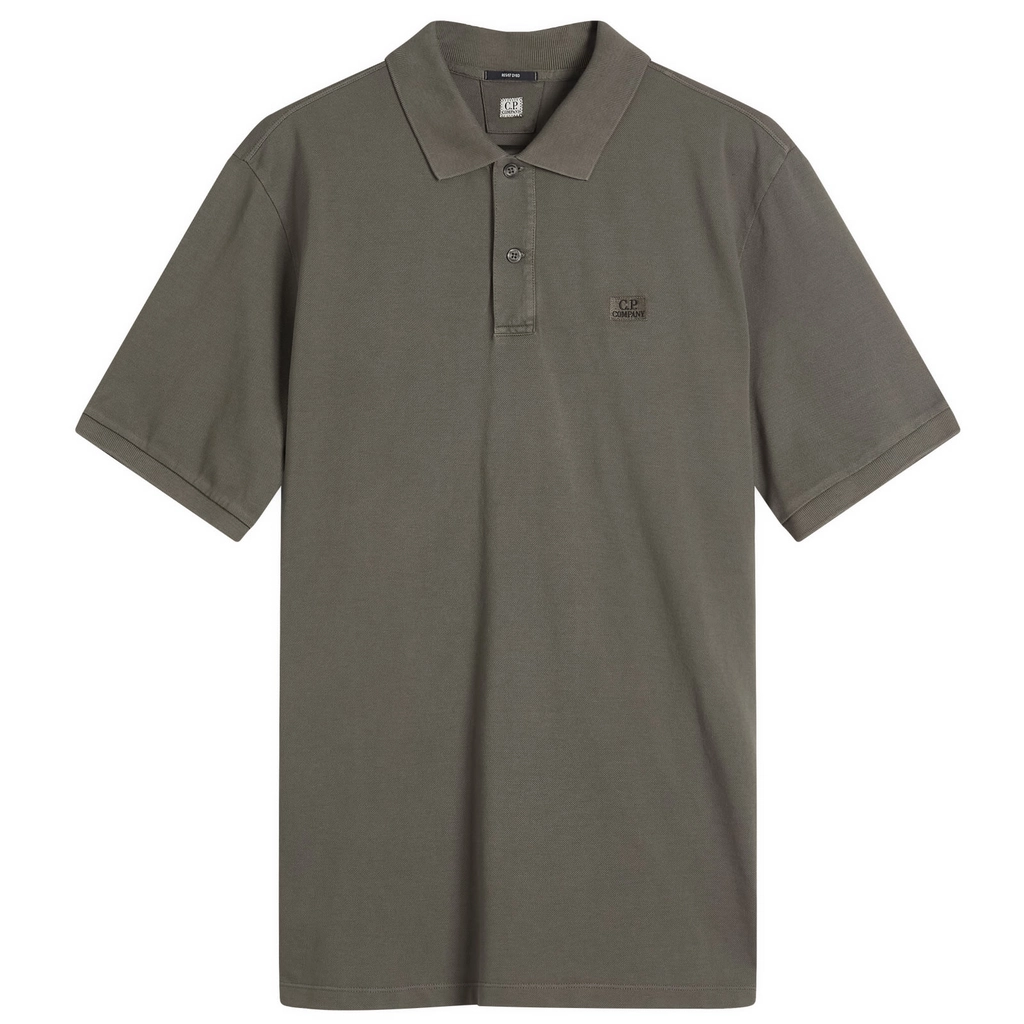 CP Company Men's Resist Dye Logo Polo Smoked Pearl